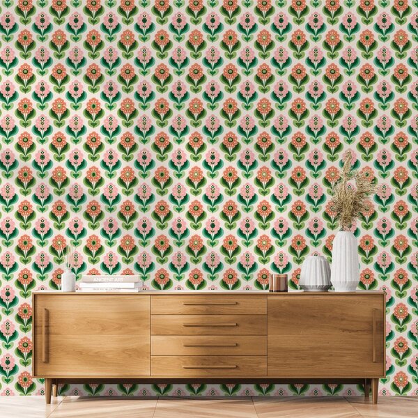 Tapet model floral retro în tonuri pastel
