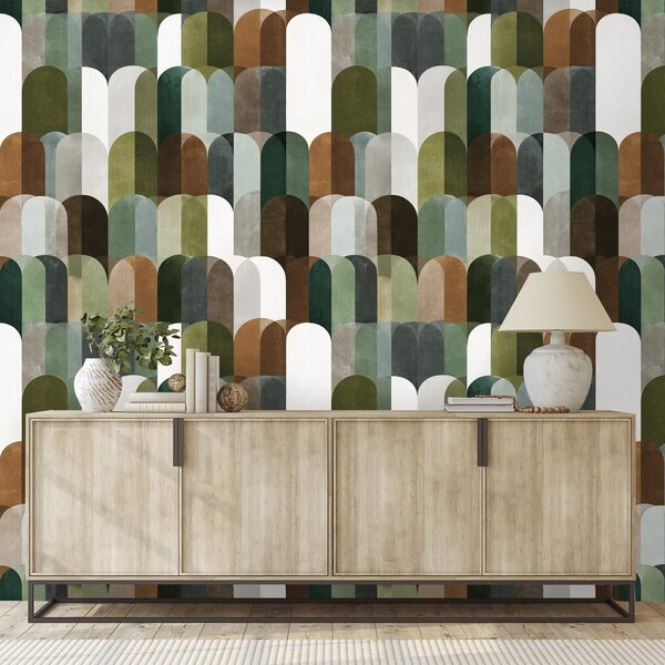 Fototapet modele arcuite verde-maro
