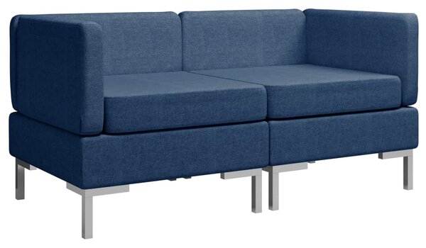 Canapele de colț modulare cu perne, 2 buc., albastru, textil