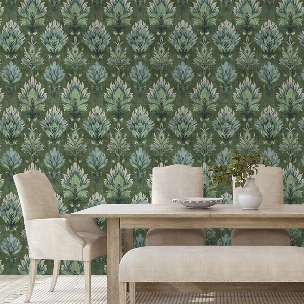 Tapet ornamente vegetale verzi vintage