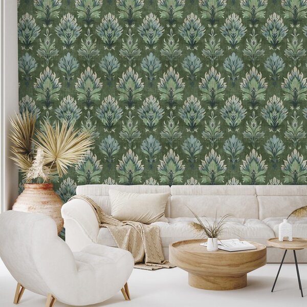 Tapet ornamente vegetale verzi vintage