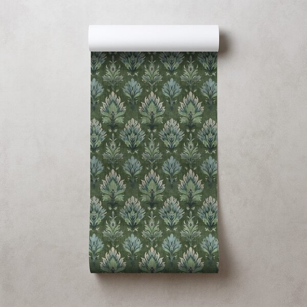 Tapet ornamente vegetale verzi vintage