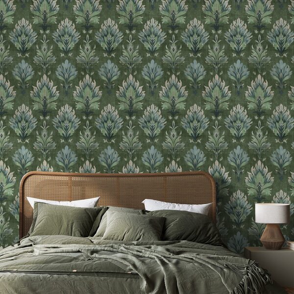 Tapet ornamente vegetale verzi vintage