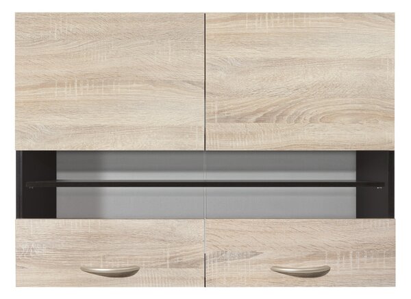 Dulap de perete modular Juno 109, Wenge, Stejar Sonoma, Sticlă călită, PAL laminat, 57x80x31cm, 17.2 kg