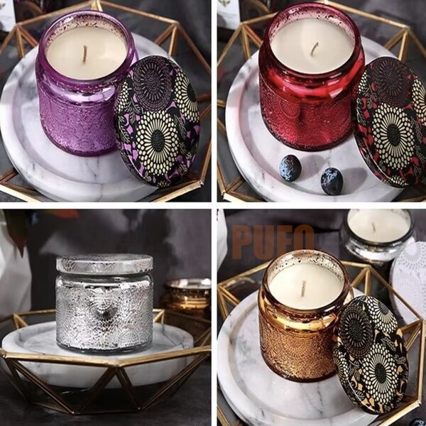 Set 6 lumanari parfumate Pufo Luxury in boluri elegante de sticla cu capac