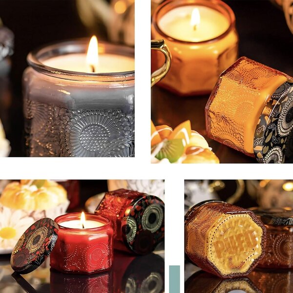 Set 6 lumanari parfumate Pufo Luxury in boluri elegante de sticla cu capac