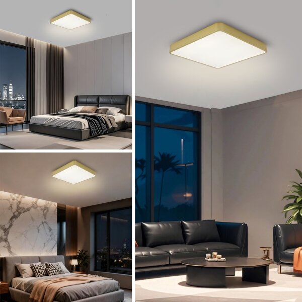 Brilagi-LED Plafonieră reglabilă POOL LED 36W, 230V, 3000-6000K, 40x40 cm, auriu + telecomandă