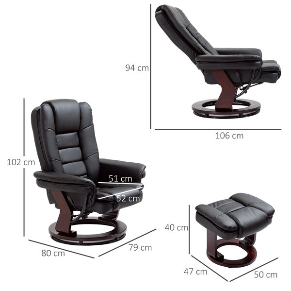 HOMCOM Set Fotoliu Relax si Pouf Suport pentru Picioare, Pivotant la 360° cu Tetiera si Cotiere, Negru | Aosom Romania