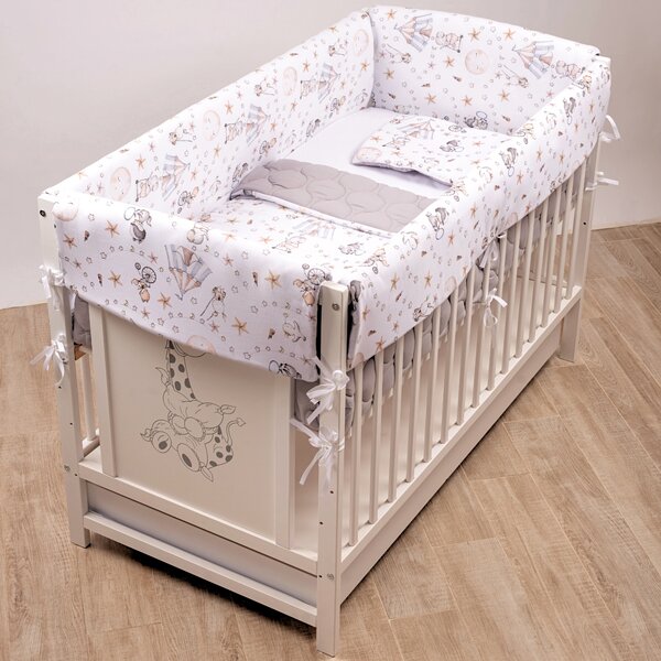 Lenjerie patut Maxi cu aparatori laterale matlasate pentru pat 120x60 cm Kidizi Circus