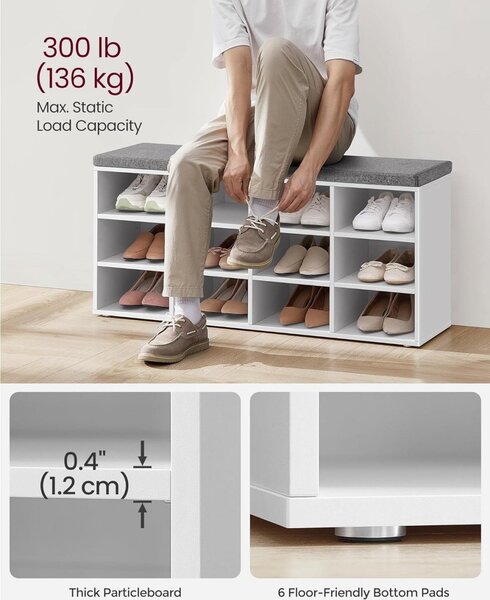 Banca cu suport pantofi Model Veronica, Alb / Gri, 104x30.3x48 cm