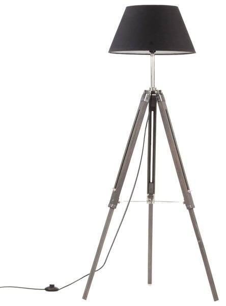Lampa de podea cu trepied, gri negru, 141 cm, lemn masiv tec Gri