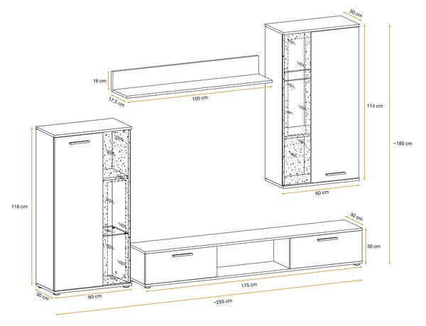 Mobilier living Wowza (hikora jackson + negru (cu iluminat LED). 1097585