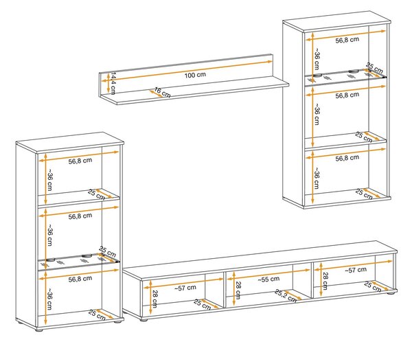 Mobilier living Wowza (hikora jackson + negru (cu iluminat LED). 1097585