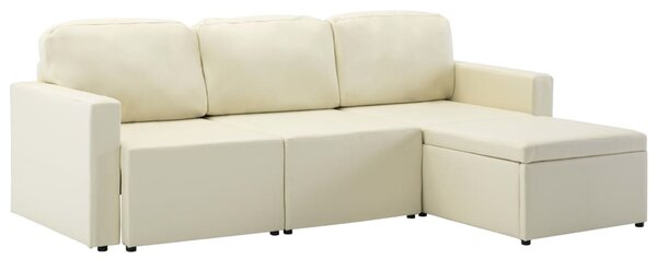 Canapea extensibilă modulară, 3 locuri, crem, piele ecologică