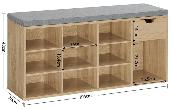 Banca pentru incaltaminte cu sezut gri si sertar WESO SONOMA 104x30x48 cm