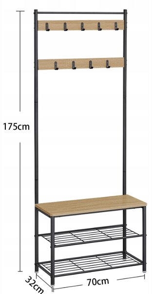 Panou de hol metalic INDUSTRY 175 cm, negru/stejar sonoma
