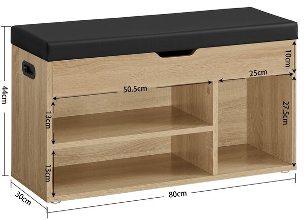 Banca pentru pantofi cu sezut din piele ecologica neagra WESO SONOMA 80x30x44 cm