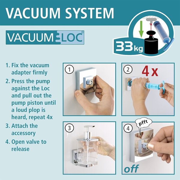Suport pentru perie WC Wenko cu sistem de prindere Vacuum-Loc, până la 33 kg