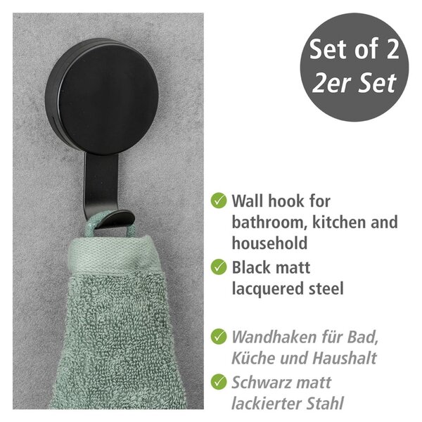 Set 2 cârlige pentru prosoape Wenko Pavia, negru