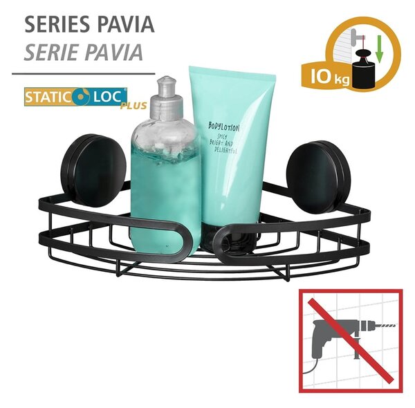 Raft de colț pentru baie Wenko Static-Loc® Pavia, lățime 27 cm, negru