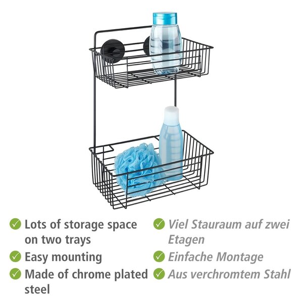 Raft dublu de perete pentru baie Wenko Vacuum-Loc® Pavia, negru