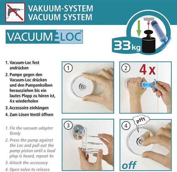 Raft dublu de perete pentru baie Wenko Vacuum-Loc® Pavia, negru