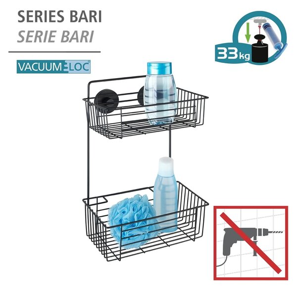 Raft dublu de perete pentru baie Wenko Vacuum-Loc® Pavia, negru