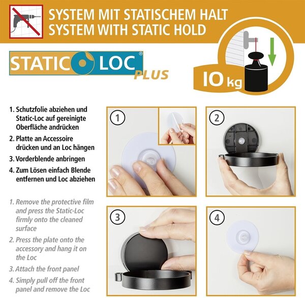 Suport pentru hârtia de toaletă Wenko Static-Loc® Pavia, negru