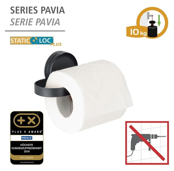 Suport pentru hârtia de toaletă Wenko Static-Loc® Pavia, negru