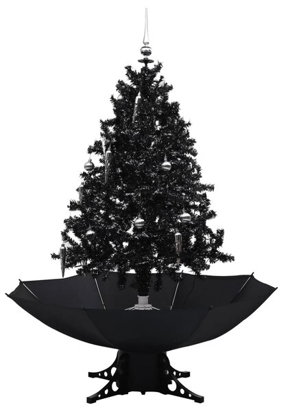 Brad de Crăciun cu ninsoare și bază umbrelă, negru, 140 cm, PVC