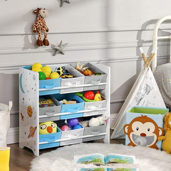 Raft organizator pentru jucarii multicolor 9 cutii textil 62.5 x 29.5 х 60 cm