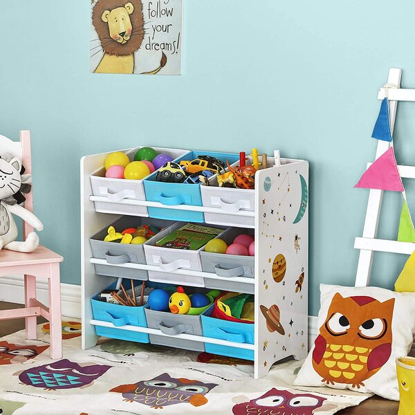 Raft organizator pentru jucarii multicolor 9 cutii textil 62.5 x 29.5 х 60 cm