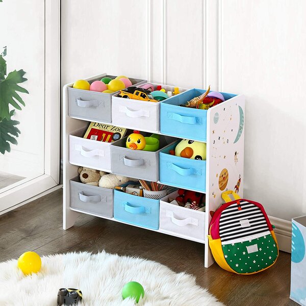 Raft organizator pentru jucarii multicolor 9 cutii textil 62.5 x 29.5 х 60 cm