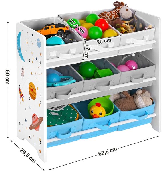 Raft organizator pentru jucarii multicolor 9 cutii textil 62.5 x 29.5 х 60 cm