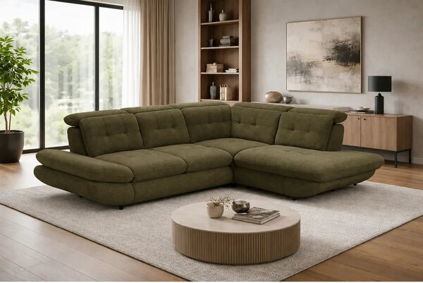 Coltar living SIENA MIC, sezlong dreapta, stofa catifelata verde olive