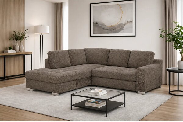 Coltar extensibil modern living ROCA, sezlong stanga, stofa maro - Rim