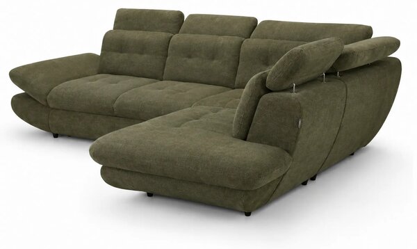 Coltar living SIENA MIC, sezlong dreapta, stofa catifelata verde olive