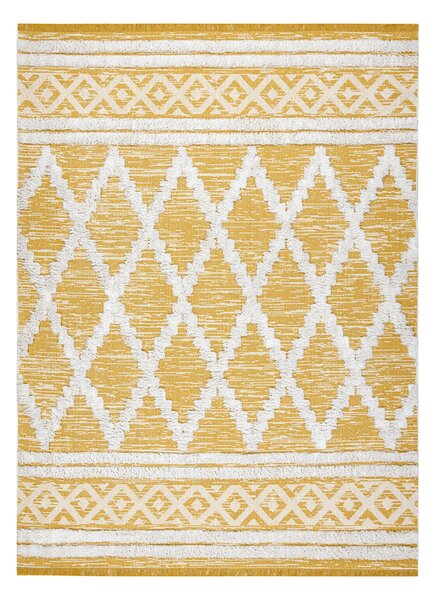 Covor ECO SISAL BOHO MOROC Caro 22297 franjuri - două niveluri de lână galben / cremă, covor reciclat