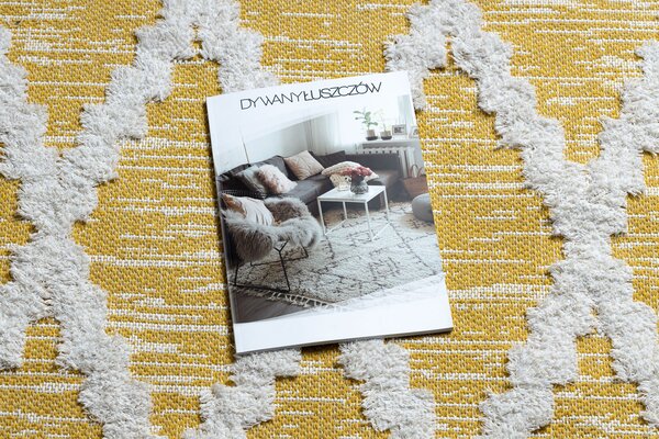 Covor ECO SISAL BOHO MOROC Caro 22297 franjuri - două niveluri de lână galben / cremă, covor reciclat