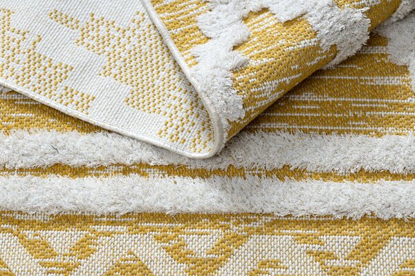 Covor ECO SISAL BOHO MOROC Caro 22297 franjuri - două niveluri de lână galben / cremă, covor reciclat