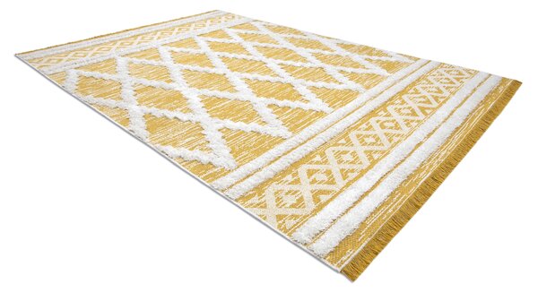 Covor ECO SISAL BOHO MOROC Caro 22297 franjuri - două niveluri de lână galben / cremă, covor reciclat