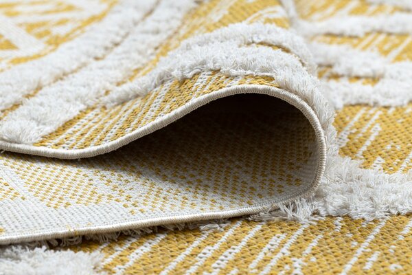 Covor ECO SISAL BOHO MOROC Caro 22297 franjuri - două niveluri de lână galben / cremă, covor reciclat