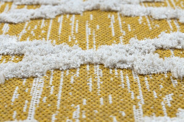 Covor ECO SISAL BOHO MOROC Caro 22297 franjuri - două niveluri de lână galben / cremă, covor reciclat