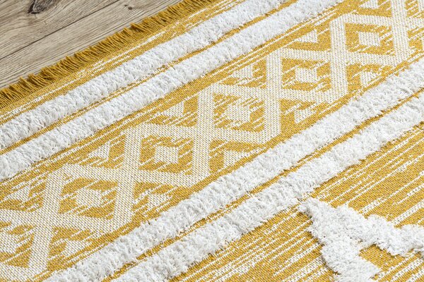 Covor ECO SISAL BOHO MOROC Caro 22297 franjuri - două niveluri de lână galben / cremă, covor reciclat