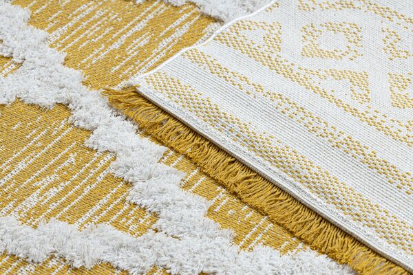 Covor ECO SISAL BOHO MOROC Caro 22297 franjuri - două niveluri de lână galben / cremă, covor reciclat