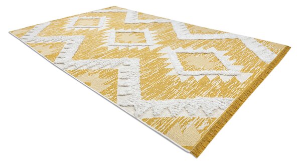 Covor ECO SISAL BOHO MOROC Caro 22312 franjuri - două niveluri de lână galben / cremă, covor reciclat