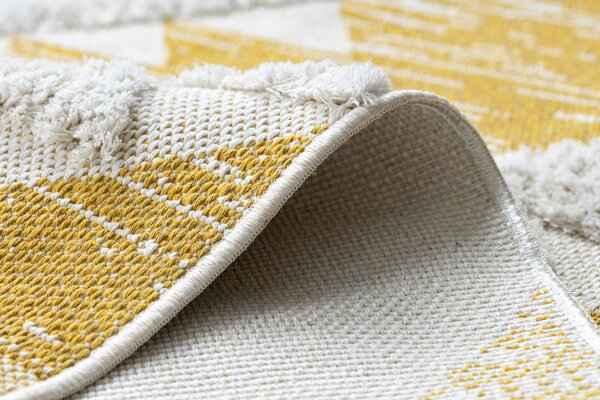 Covor ECO SISAL BOHO MOROC Caro 22312 franjuri - două niveluri de lână galben / cremă, covor reciclat