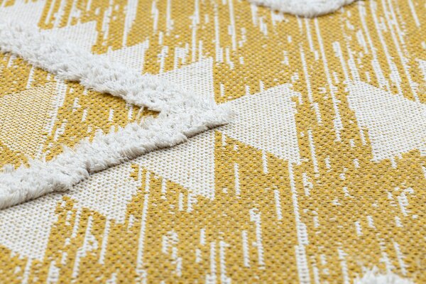 Covor ECO SISAL BOHO MOROC Caro 22312 franjuri - două niveluri de lână galben / cremă, covor reciclat