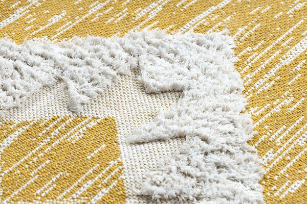 Covor ECO SISAL BOHO MOROC Caro 22312 franjuri - două niveluri de lână galben / cremă, covor reciclat