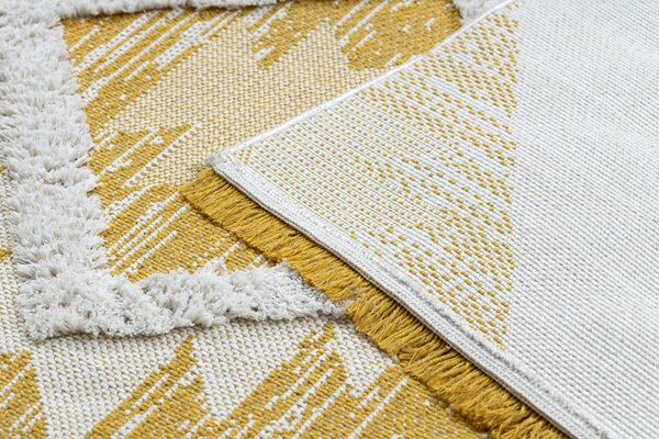 Covor ECO SISAL BOHO MOROC Caro 22312 franjuri - două niveluri de lână galben / cremă, covor reciclat